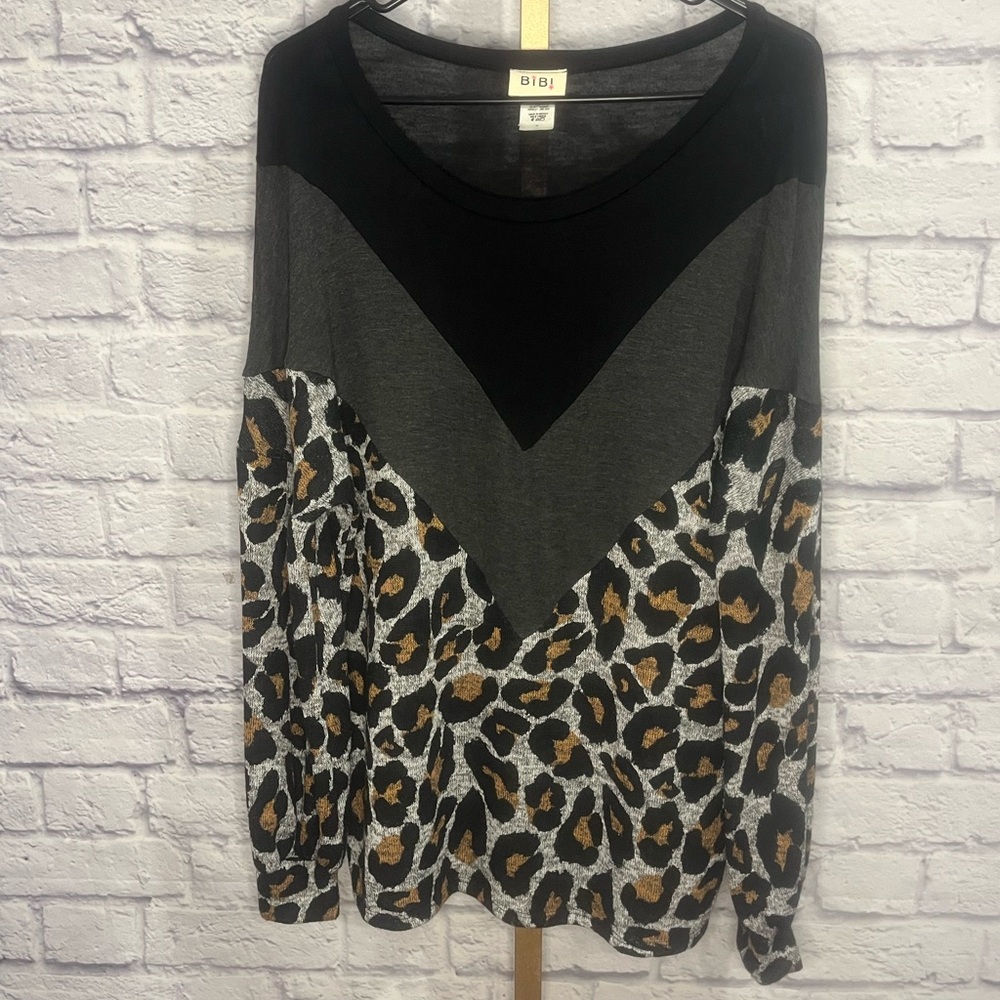 BIBI Leopard Animal Print Chevron Colorblock Top S Oversized Boho Streetwear